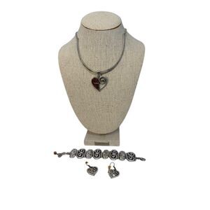 Brighton Pablos Passion Necklace Choker Heart Pendant Bracelet Earrings Set